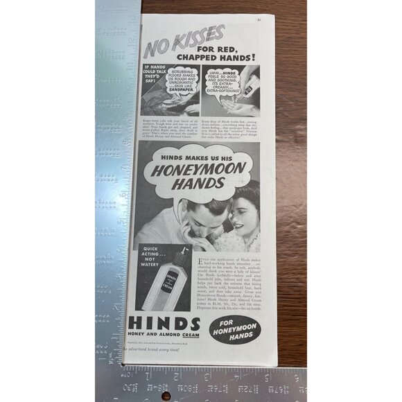Hinds Hand Lotion Vintage Print Ad 30s Honeymoon Hands Beauty Cream Honey Almond - Picture 2 of 6